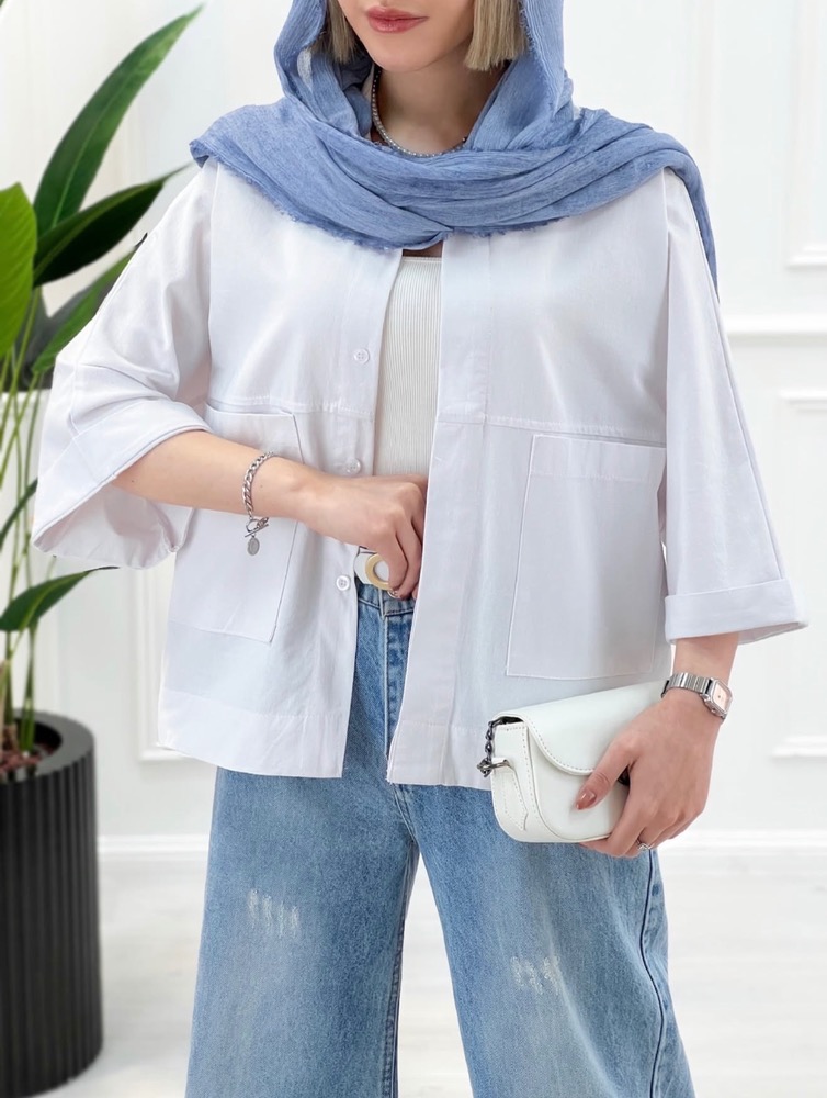 شومیز زنانه باکسی لینن پنبه پاستیلی